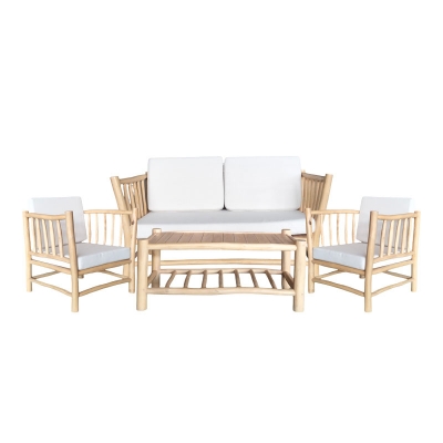 Σαλόνι Mayorka pakoworld σετ 4 τεμαχίων φυσικό teak ξύλο-λευκό μαξιλάρι