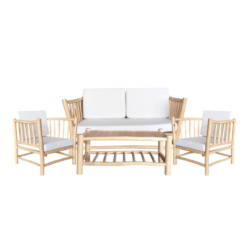 Σαλόνι Mayorka pakoworld σετ 4 τεμαχίων φυσικό teak ξύλο-λευκό μαξιλάρι Σαλόνι Mayorka pakoworld σετ 4 τεμαχίων φυσικό teak ξύλο-λευκό μαξιλάρι