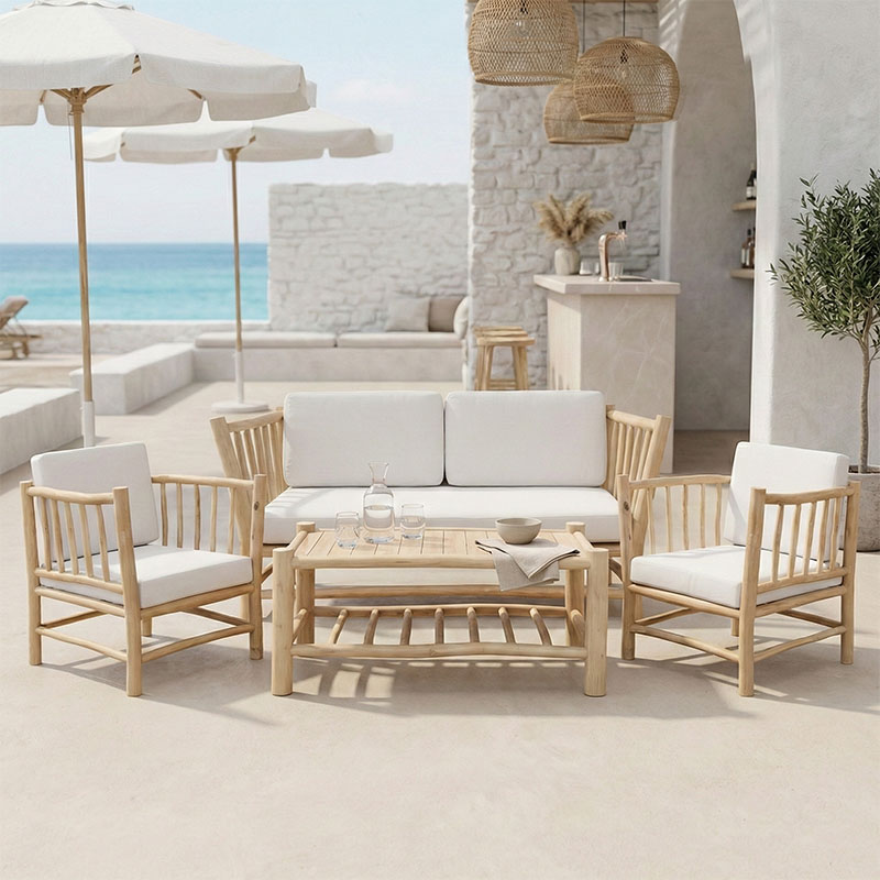 Σαλόνι Mayorka pakoworld σετ 4 τεμαχίων φυσικό teak ξύλο-λευκό μαξιλάρι Σαλόνι Mayorka pakoworld σετ 4 τεμαχίων φυσικό teak ξύλο-λευκό μαξιλάρι