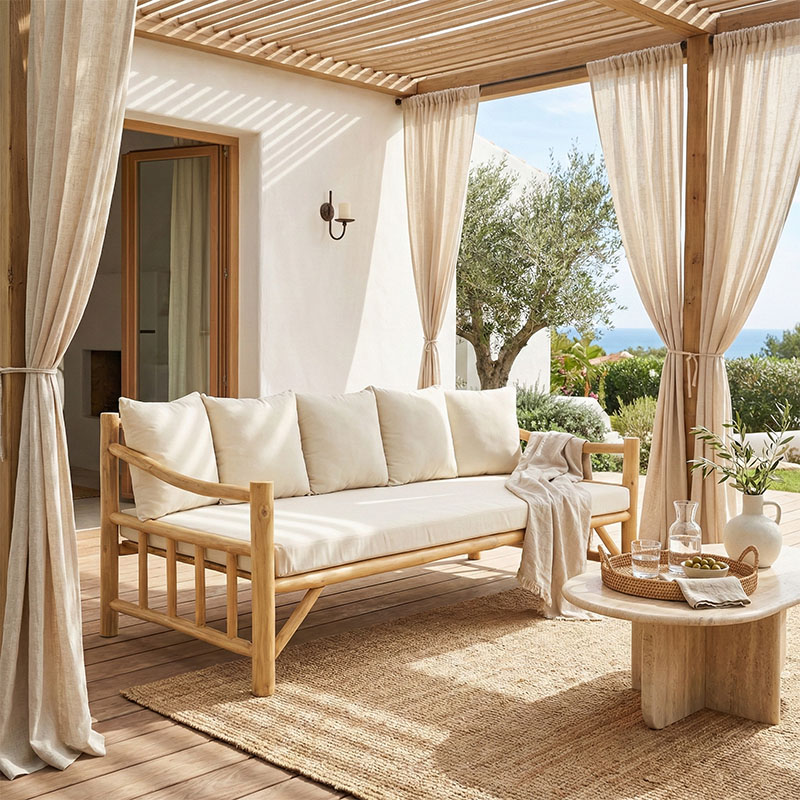 Καναπές Roziana pakoworld φυσικό teak ξύλο 210x100x80εκ