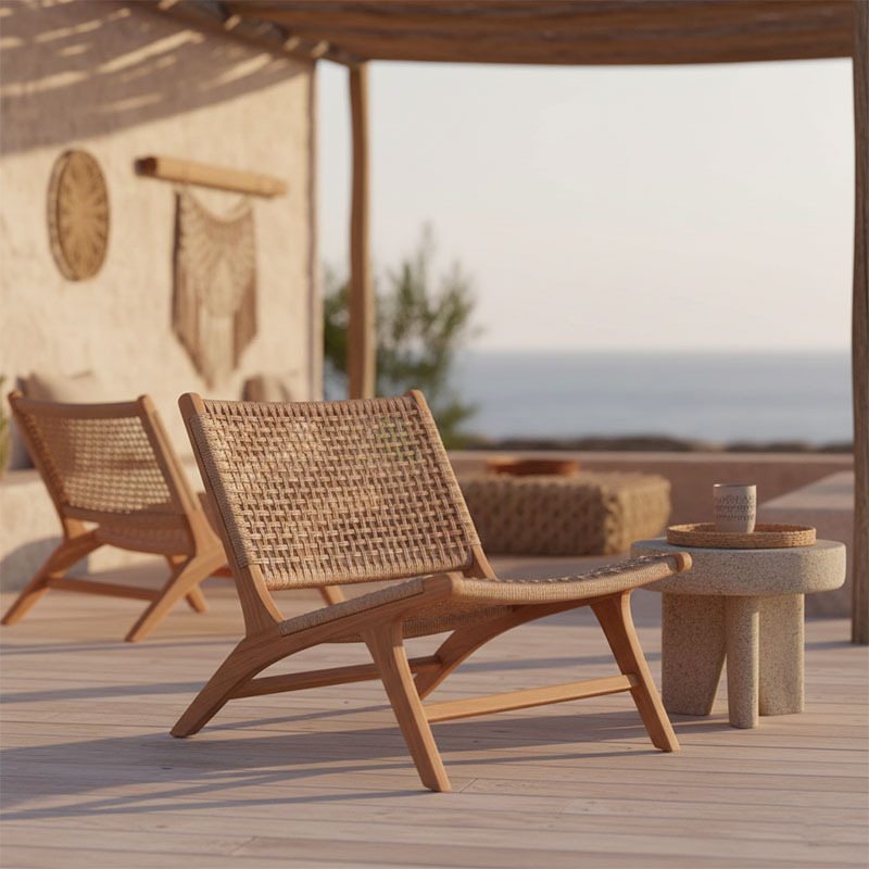 Πολυθρόνα Beatrice pakoworld σκελετός teak ξύλο με pe σχοινί σε φυσική απόχρωση 65x78x68εκ