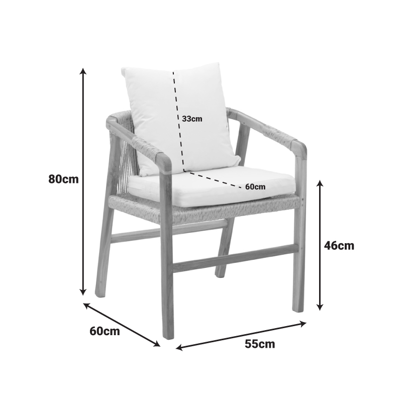 Πολυθρόνα Cuerda pakoworld σκελετός teak ξύλο με pe σχοινί σε φυσική απόχρωση 55x60x80εκ