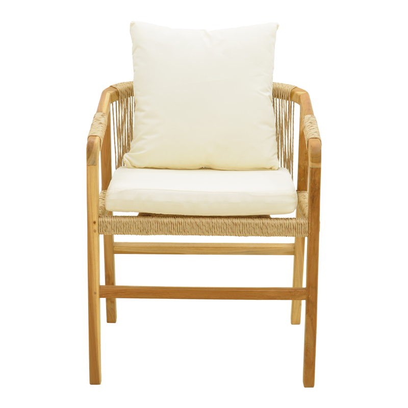 Πολυθρόνα Cuerda pakoworld σκελετός teak ξύλο με pe σχοινί σε φυσική απόχρωση 55x60x80εκ