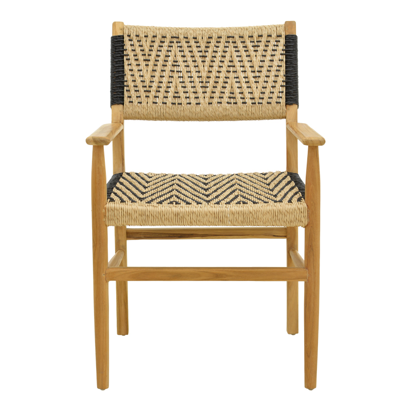 Πολυθρόνα Fermilo pakoworld σκελετός teak ξύλο με pe σχοινί σε φυσική-μαύρη απόχρωση 55x67x86εκ