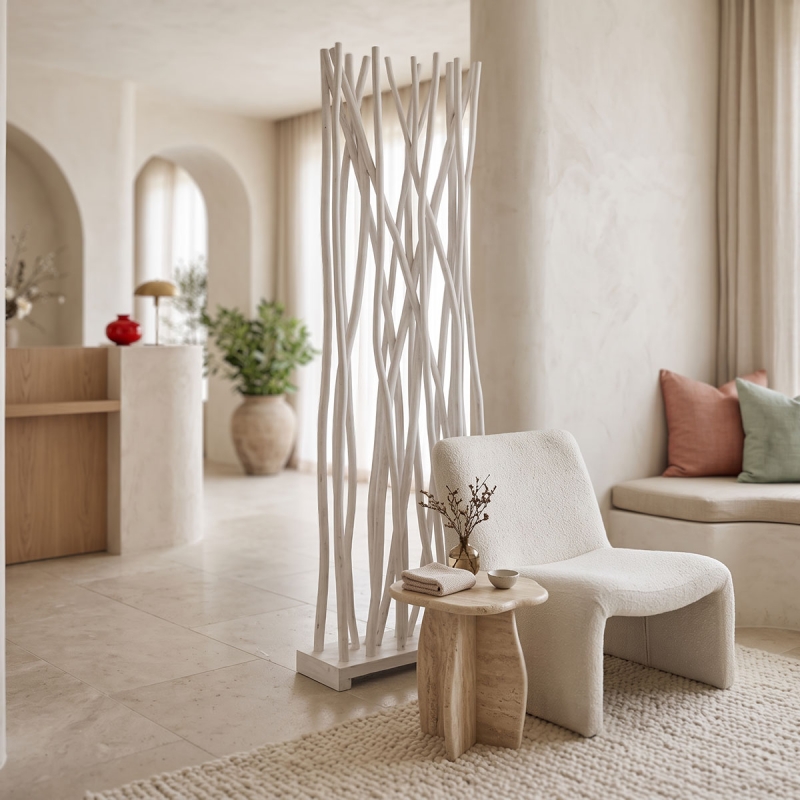 Διακοσμητικό δαπέδου Jati pakoworld teak ξύλο σε white wash απόχρωση 60x20x190εκ