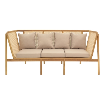 Καναπές τριθέσιος Jenta pakoworld teak ξύλο με rattan σε φυσική απόχρωση και μπεζ μαξιλάρι 203x67x92εκ Καναπές τριθέσιος Jenta pakoworld teak ξύλο με rattan σε φυσική απόχρωση και μπεζ μαξιλάρι 203x67x92εκ