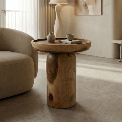 Βοηθητικό τραπέζι Tobola pakoworld suar ξύλο σε φυσική απόχρωση Φ50x55εκ