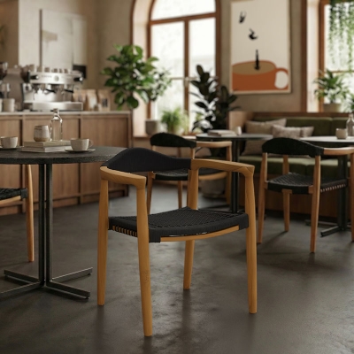 Πολυθρόνα Ganny pakoworld teak ξύλο και pe σχοινί σε μαύρη απόχρωση 59x56x71εκ