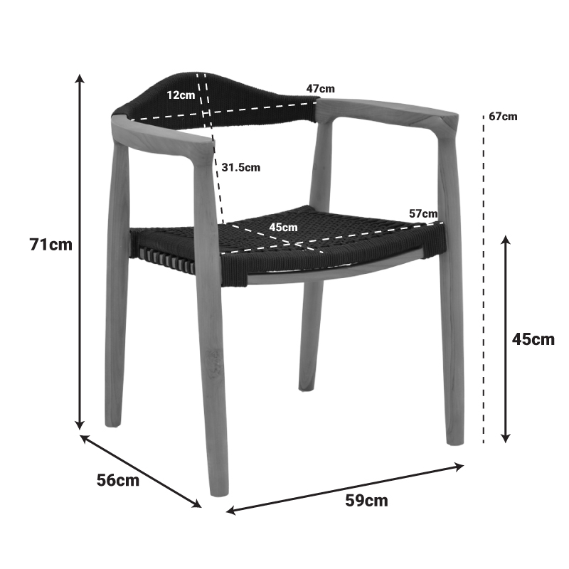 Πολυθρόνα Ganny pakoworld teak ξύλο και pe σχοινί σε μαύρη απόχρωση 59x56x71εκ