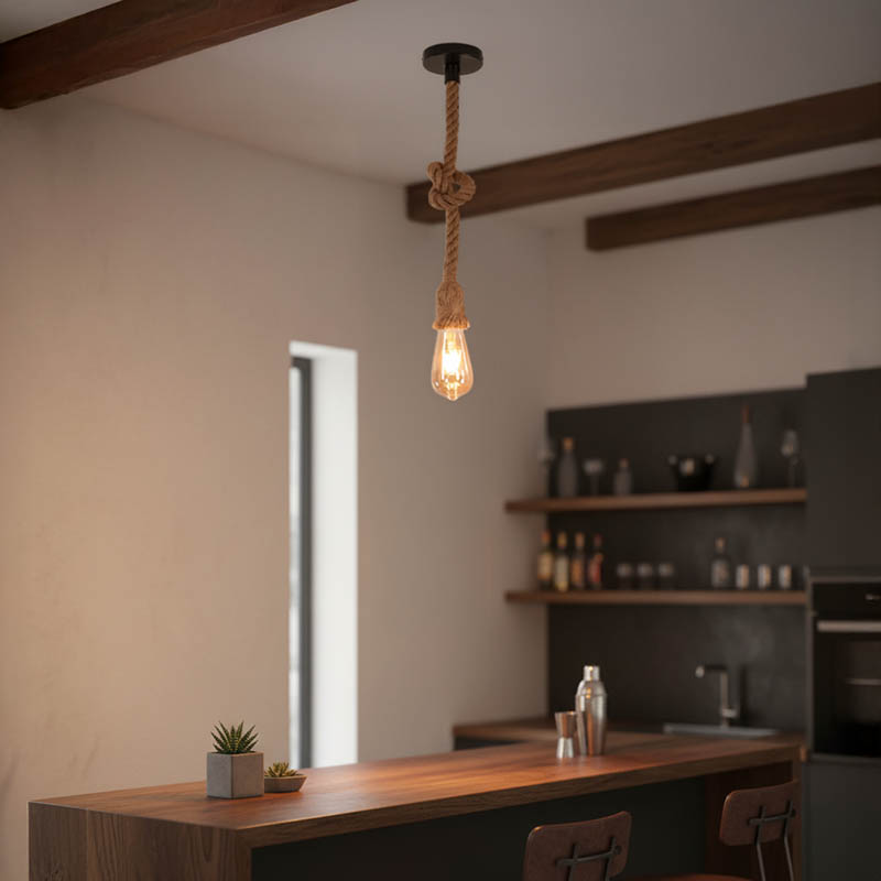 Φωτιστικό οροφής Ropily pakoworld φυσικό μέταλλο-σχοινί Φ1x100εκ