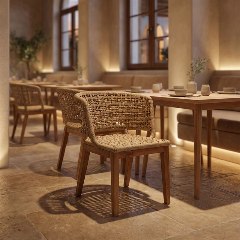 Καρέκλα Milou pakoworld teak ξύλο και pe σχοινί σε φυσική απόχρωση 59x65x73εκ