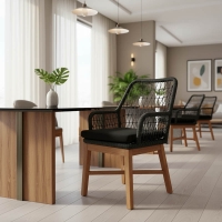 Πολυθρόνα Elaiza pakoworld teak ξύλο και συνθετικό σχοινί σε φυσική-μαύρη απόχρωση με μαξιλάρι 58x60x90εκ