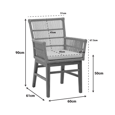 Πολυθρόνα Inca pakoworld teak ξύλο και pe σχοινί σε φυσική-μπεζ απόχρωση με μαξιλάρι 60x61x90εκ