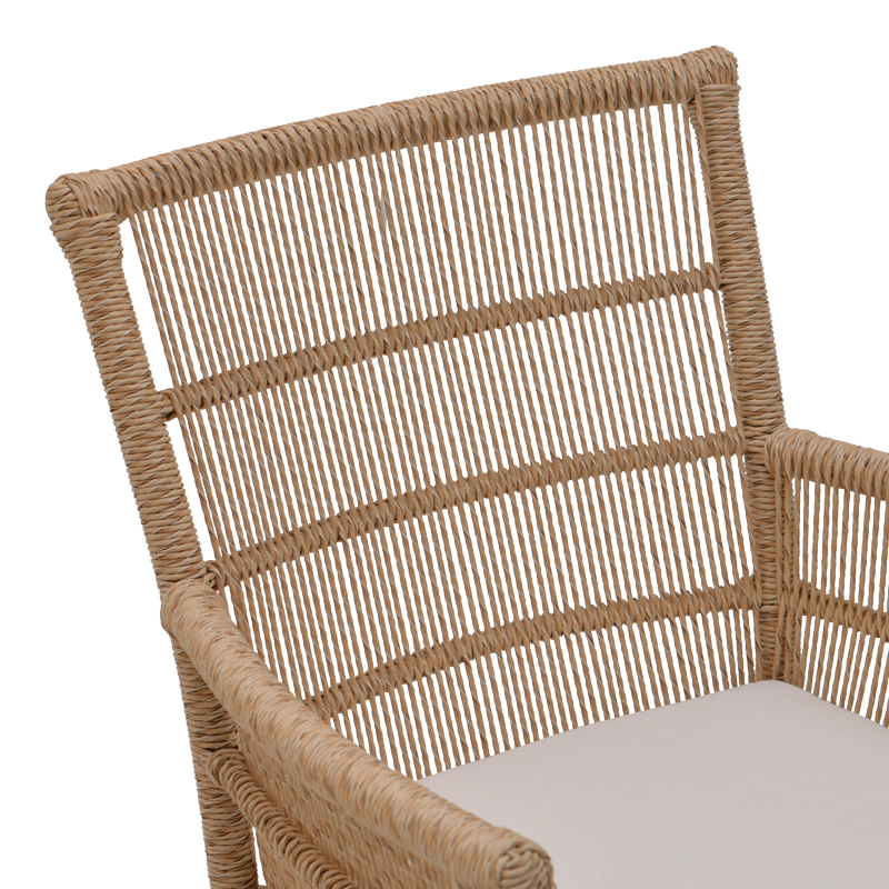 Πολυθρόνα Inca pakoworld teak ξύλο και pe σχοινί σε φυσική-μπεζ απόχρωση με μαξιλάρι 60x61x90εκ