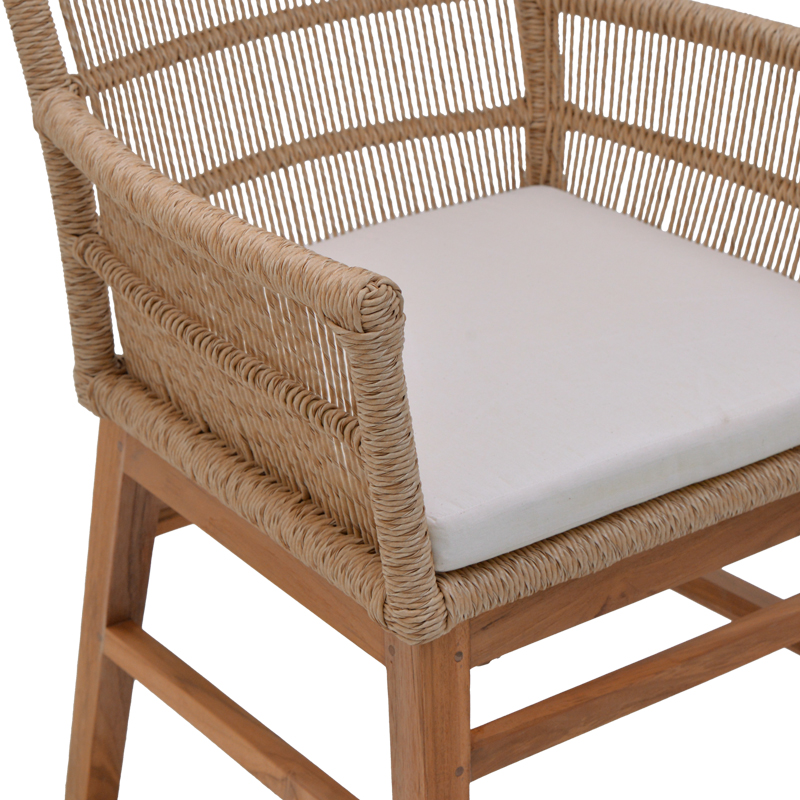 Πολυθρόνα Inca pakoworld teak ξύλο και pe σχοινί σε φυσική-μπεζ απόχρωση με μαξιλάρι 60x61x90εκ