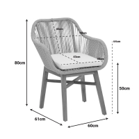 Πολυθρόνα Kalie pakoworld teak ξύλο και συνθετικό σχοινί σε φυσική-μαύρη απόχρωση με μαξιλάρι 60x61x80εκ