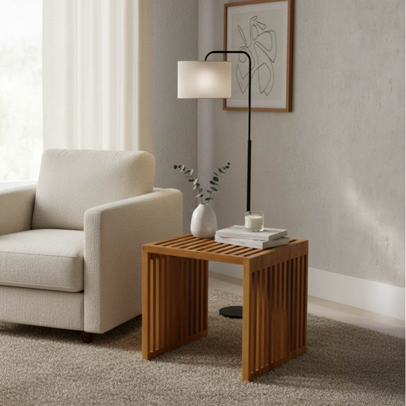 Βοηθητικό τραπέζι Saimon pakoworld teak ξύλο σε φυσική απόχρωση 40x40x40εκ