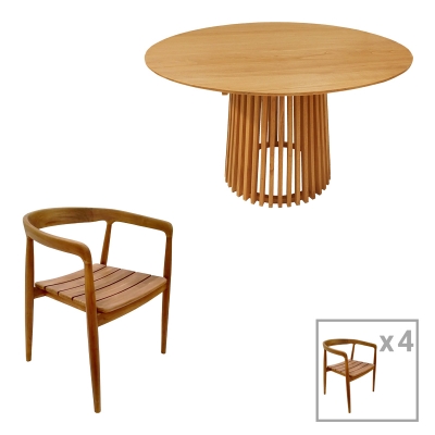 Τραπεζαρία 5τεμ Noody-Kenda I pakoworld teak ξύλο σε φυσική απόχρωση Φ120x75