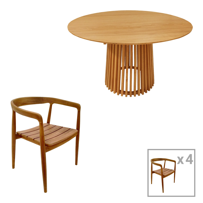 Τραπεζαρία 5τεμ Noody-Kenda I pakoworld teak ξύλο σε φυσική απόχρωση Φ120x75 Τραπεζαρία 5τεμ Noody-Kenda I pakoworld teak ξύλο σε φυσική απόχρωση Φ120x75