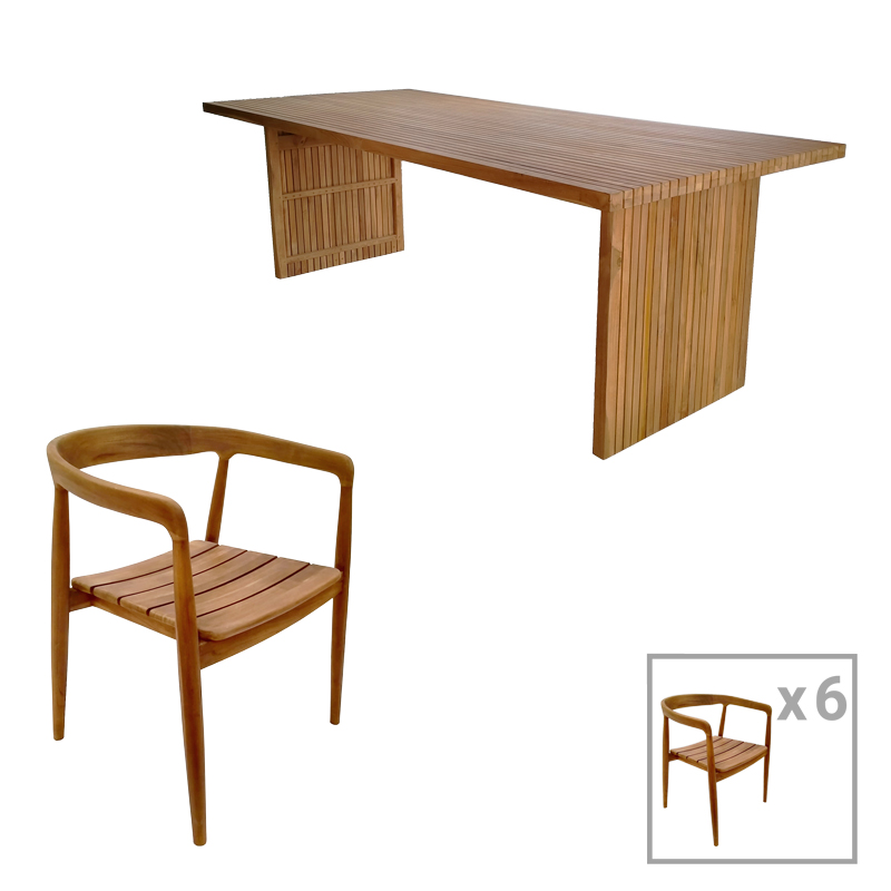 Τραπεζαρία 7τεμ.Noody-Zibra pakoworld teak ξύλο σε φυσική απόχρωση 220x100x75εκ Τραπεζαρία 7τεμ.Noody-Zibra pakoworld teak ξύλο σε φυσική απόχρωση 220x100x75εκ