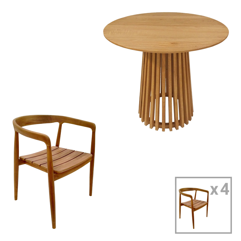 Τραπεζαρία 5τεμ Noody-Kenda I pakoworld teak ξύλο σε φυσική απόχρωση Φ80x75 Τραπεζαρία 5τεμ Noody-Kenda I pakoworld teak ξύλο σε φυσική απόχρωση Φ80x75