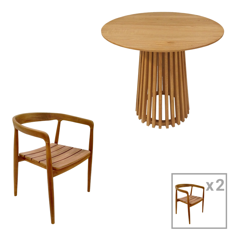 Τραπεζαρία 3τεμ Noody-Kenda I pakoworld teak ξύλο σε φυσική απόχρωση Φ80x75 Τραπεζαρία 3τεμ Noody-Kenda I pakoworld teak ξύλο σε φυσική απόχρωση Φ80x75