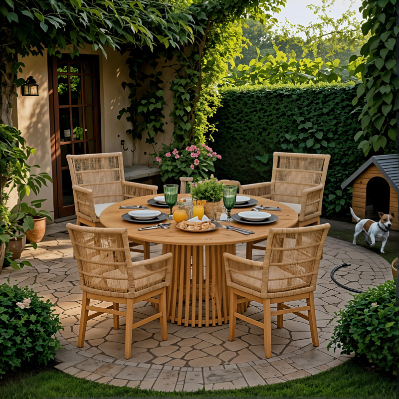 Τραπεζαρία Inca-Kenda I pakoworld σετ 5τεμ σε φυσική-μπεζ απόχρωση Φ120x75εκ Τραπεζαρία Inca-Kenda I pakoworld σετ 5τεμ σε φυσική-μπεζ απόχρωση Φ120x75εκ