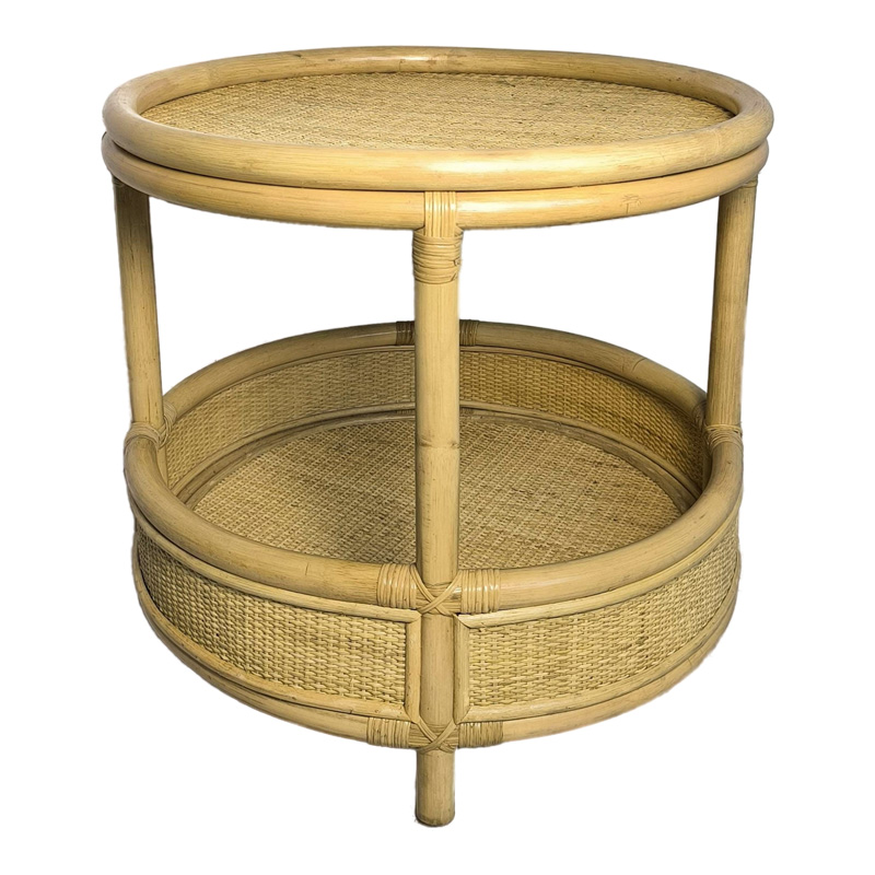 Βοηθητικό τραπέζι Moody pakoworld pe rattan σε φυσική απόχρωση Φ55x51εκ