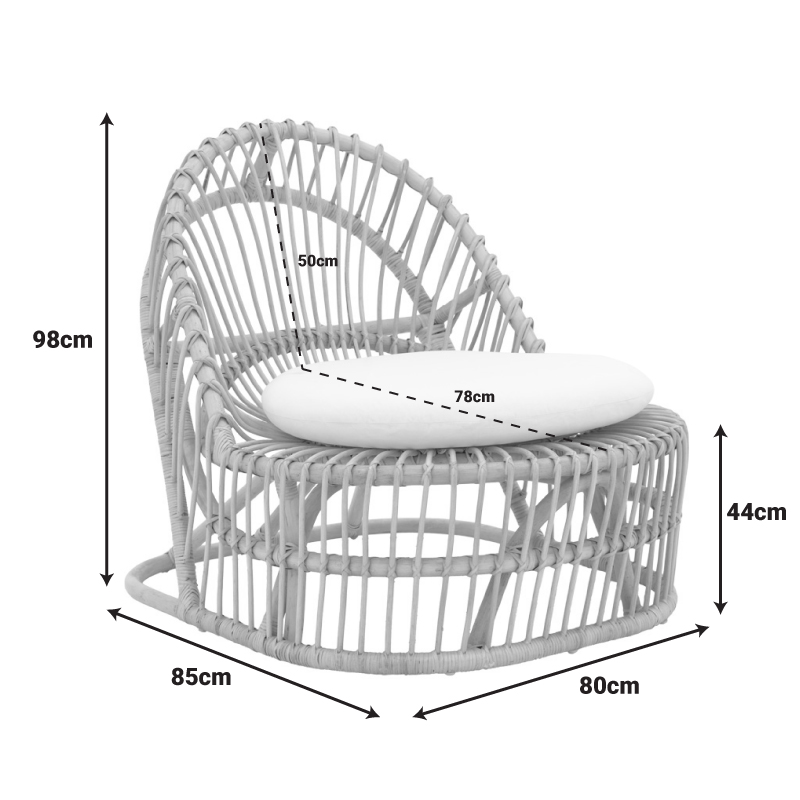 Πολυθρόνα Tromso paakoworld pe rattan σε μαύρη απόχρωση με μαύρο μαξιλάρι 80x85x98εκ