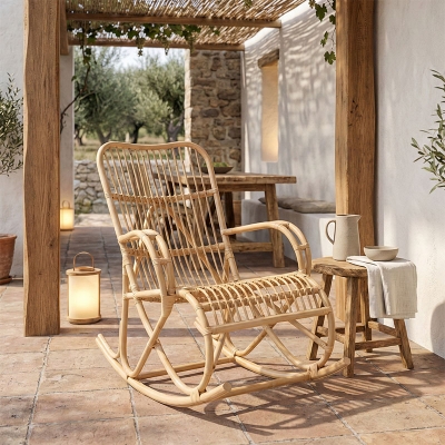 Κουνιστή πολυθρόνα Cormeny pakoworld rattan σε φυσική απόχρωση 68x109x103εκ