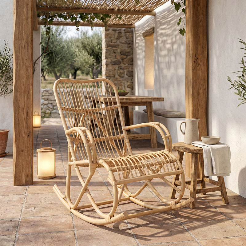 Κουνιστή πολυθρόνα Cormeny pakoworld rattan σε φυσική απόχρωση 68x109x103εκ