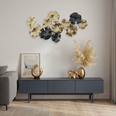 Διακοσμητικό τοίχου Merinda Inart μέταλλο σε χρυσή-μαύρη απόχρωση 88x47x5εκ