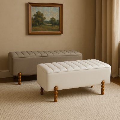 Σκαμπό μπαούλο Daph Inart σετ 2 τεμ βελούδο σε μπεζ και λευκή απόχρωση Σκαμπό μπαούλο Daph Inart σετ 2 τεμ βελούδο σε μπεζ και λευκή απόχρωση