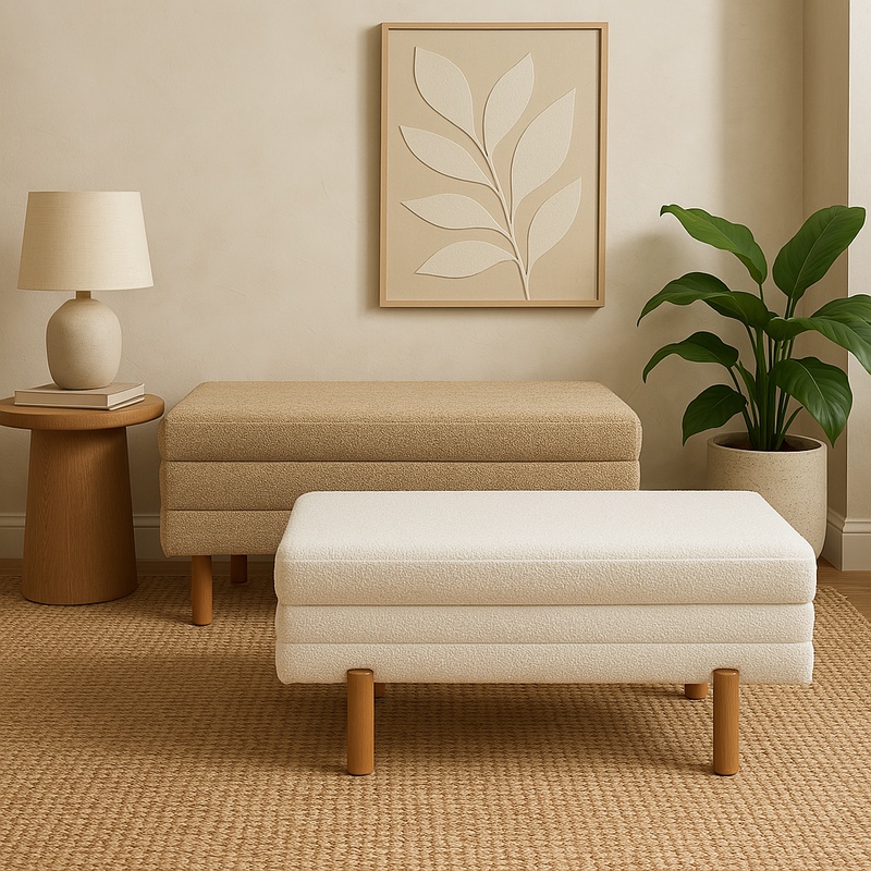 Σκαμπό μπαούλο Cindy Inart σετ 2 τεμ μπουκλέ ύφασμα σε μπεζ και λευκή απόχρωση Σκαμπό μπαούλο Cindy Inart σετ 2 τεμ μπουκλέ ύφασμα σε μπεζ και λευκή απόχρωση