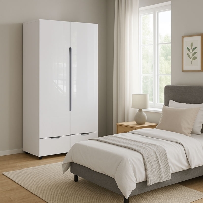 Ντουλάπα δίφυλλη Afina pakoworld mdf σε λευκή glossy απόχρωση 100x57x213εκ Ντουλάπα δίφυλλη Afina pakoworld mdf σε λευκή glossy απόχρωση 100x57x213εκ