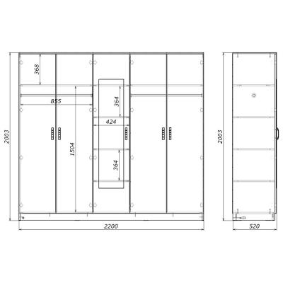 Ντουλάπα πεντάφυλλη με καθρέφτη Luna pakoworld σε sonoma απόχρωση 220x52x200εκ