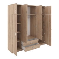 Ντουλάπα τετράφυλλη με συρτάρια Royal pakoworld σε sonoma απόχρωση 200x58x230εκ