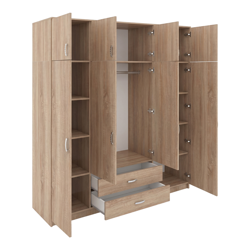 Ντουλάπα τετράφυλλη με συρτάρια Royal pakoworld σε sonoma απόχρωση 200x58x230εκ