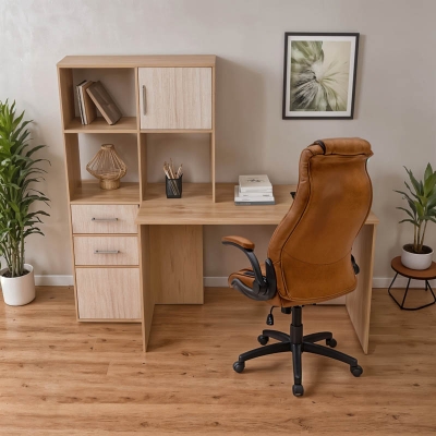 Γραφείο με βιβλιοθήκη Scarlet pakoworld σε sonoma-λευκή απόχρωση 161x60x150εκ Γραφείο με βιβλιοθήκη Scarlet pakoworld σε sonoma-λευκή απόχρωση 161x60x150εκ