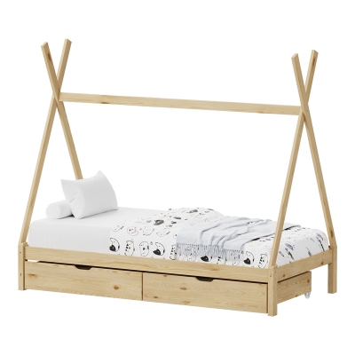 Παιδικό κρεβάτι Lalitto τ. Montessori με 2 συρτάρια pakoworld ξύλο πεύκου σε φυσική απόχρωση 90x190εκ