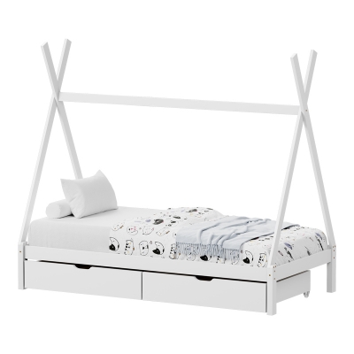 Παιδικό κρεβάτι Lalitto τ. Montessori με 2 συρτάρια pakoworld ξύλο πεύκου σε λευκή απόχρωση 90x190εκ