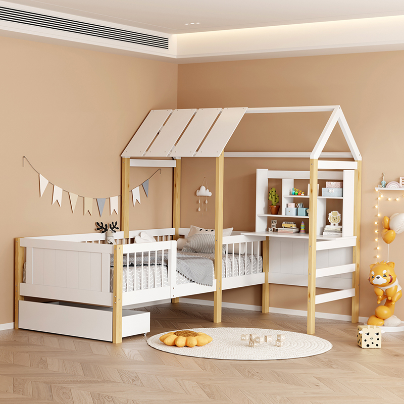 Παιδικό κρεβάτι Bedria pakoworld τ. Montessori ξύλο σε λευκή-φυσική απόχρωση 190x90εκ