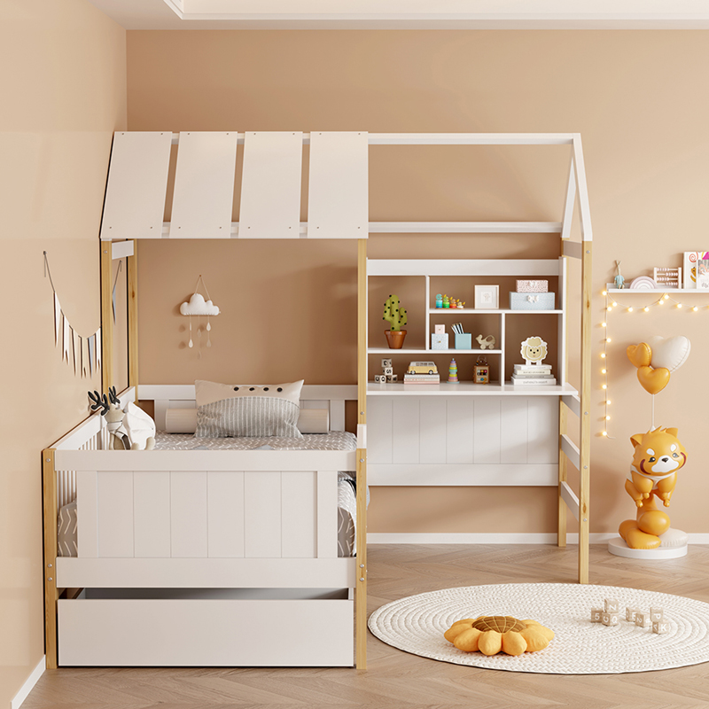 Παιδικό κρεβάτι Bedria pakoworld τ. Montessori ξύλο σε λευκή-φυσική απόχρωση 190x90εκ