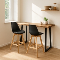 Τραπέζι μπαρ Miles pakoworld μασίφ ξύλο ακακίας 3.7-4εκ σε φυσική απόχρωση με μαύρα μεταλλικά πόδια 120x53x97εκ