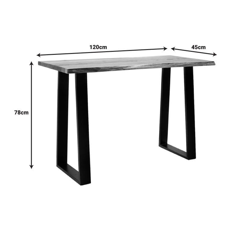 Κονσόλα Felasia pakoworld μασίφ ξύλο ακακίας πάχους 3.7-4εκ σε φυσική απόχρωση με μαύρα μεταλλικά πόδια 120x45x78εκ