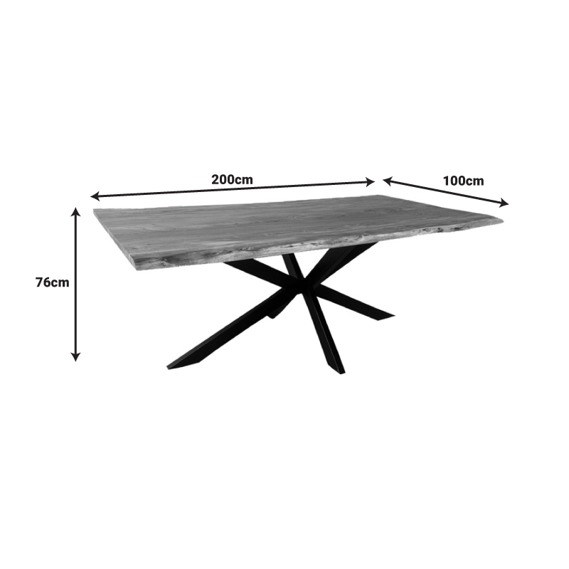 Τραπέζι Lenoua pakoworld μασίφ ξύλο ακακίας πάχους 3.7-4εκ σε φυσική απόχρωση με μαύρα μεταλλικά πόδια 200x100x76εκ