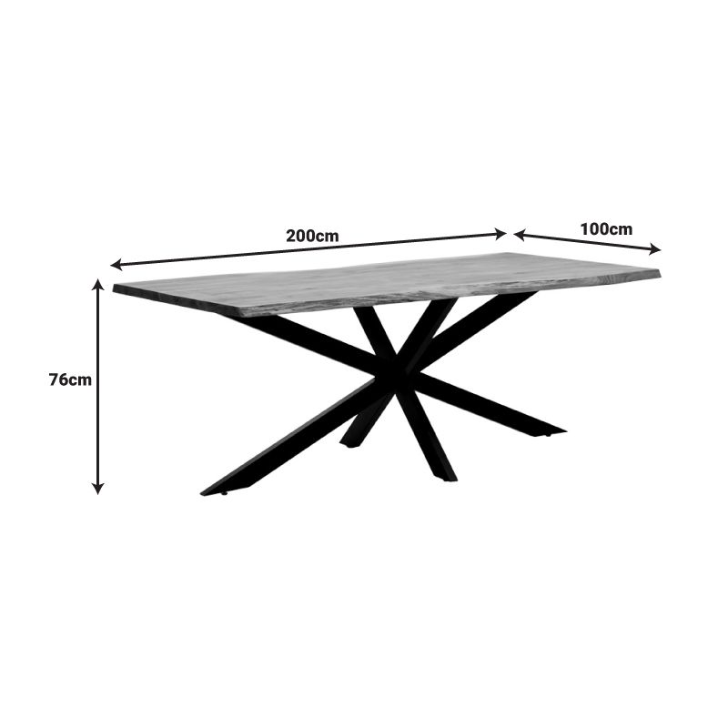Τραπέζι Lenoua pakoworld μασίφ ξύλο ακακίας πάχους 3.7-4εκ σε φυσική απόχρωση με μαύρα μεταλλικά πόδια 200x100x76εκ