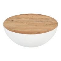 Τραπέζι σαλονιού Coffelty Inart μασίφ ξύλο ακακίας - λευκό μέταλλο Φ90x40εκ