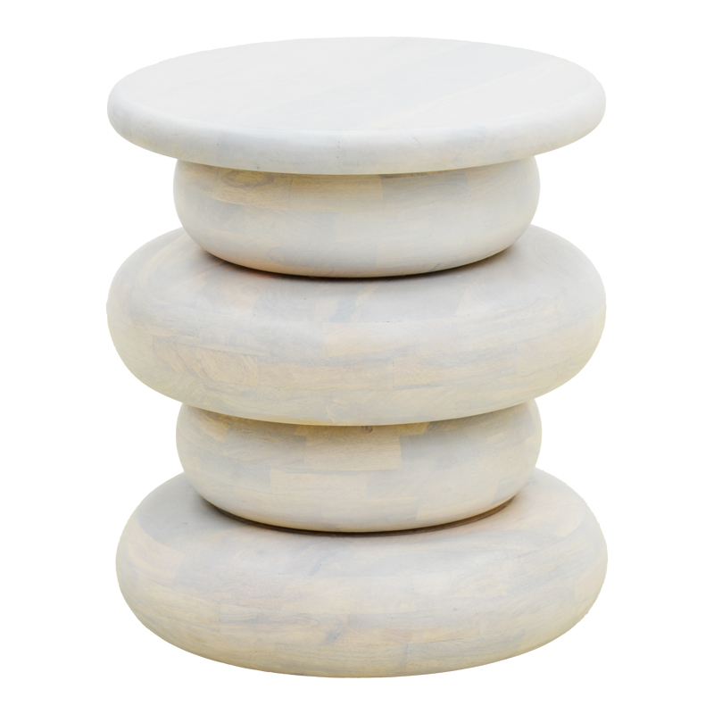 Βοηθητικό τραπέζι Circena pakoworld μασίφ μάνγκο ξύλο λευκό Φ40x45εκ