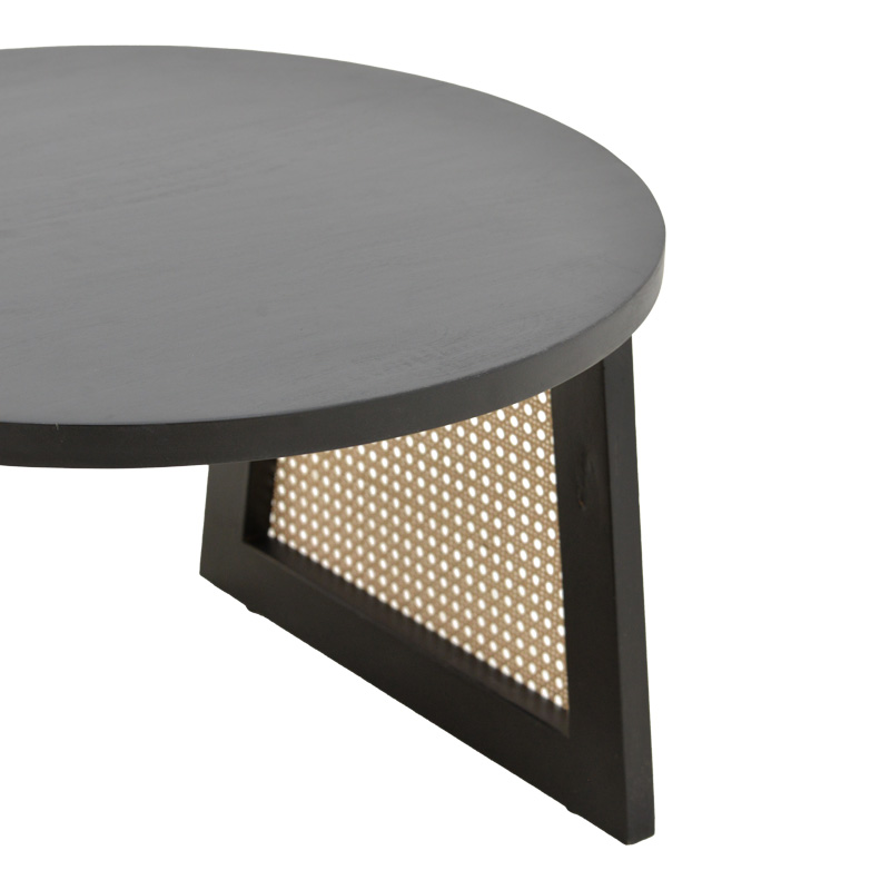 Τραπέζι Tamarind pakoworld ξύλο mango-φυσικό rattan σε μαύρη απόχρωση Φ65x40εκ